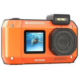 AgfaPhoto Cámara Deportiva Sumergible Realishot WP9500, Naranja, Sensor Sony 24MP, Vídeo 4K, Doble Pantalla, 18x Zoom Digital, Resistente Agua 7m, Ref. WP9500OG